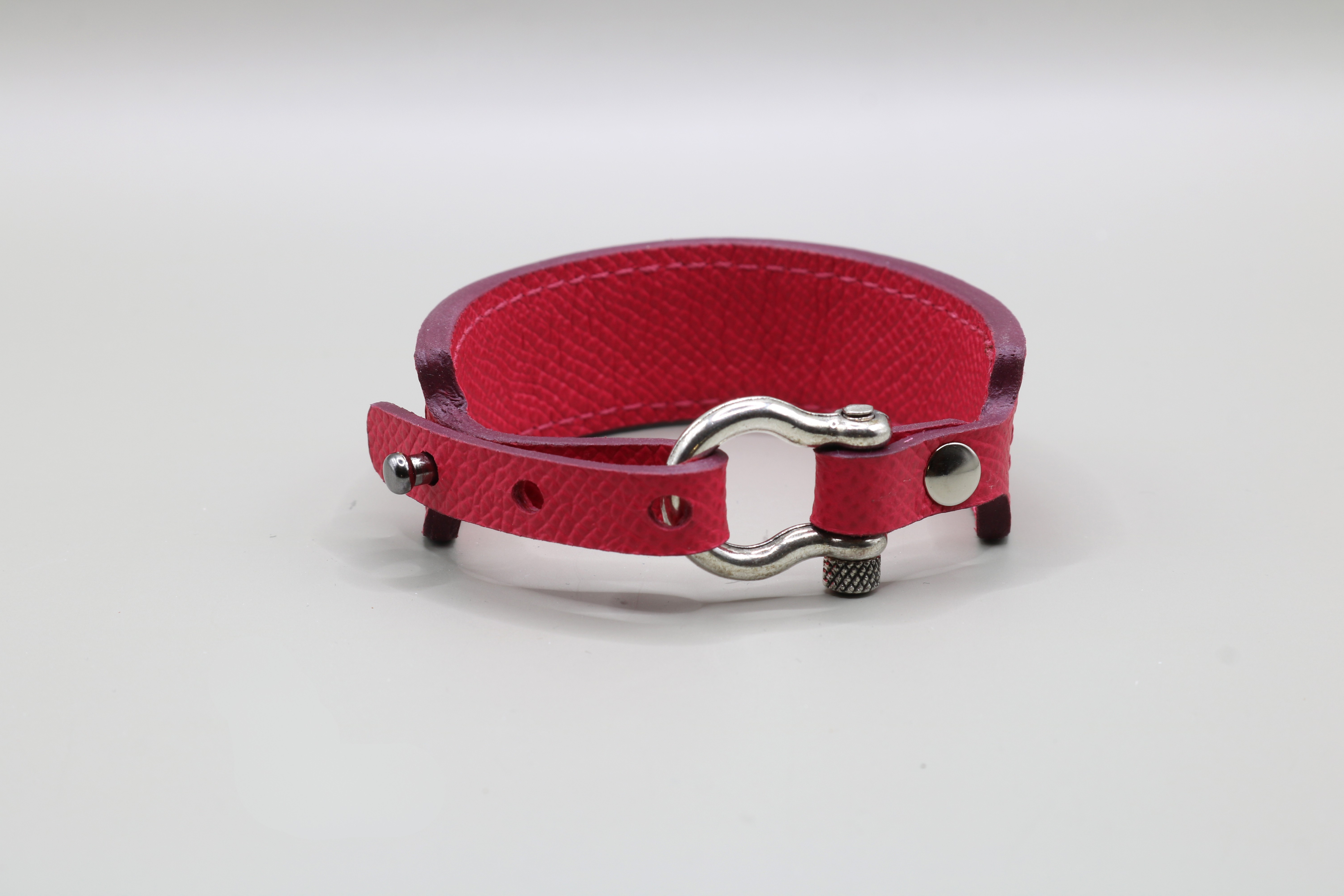 Bracelet manille anti-ondes femme en cuir Fushia