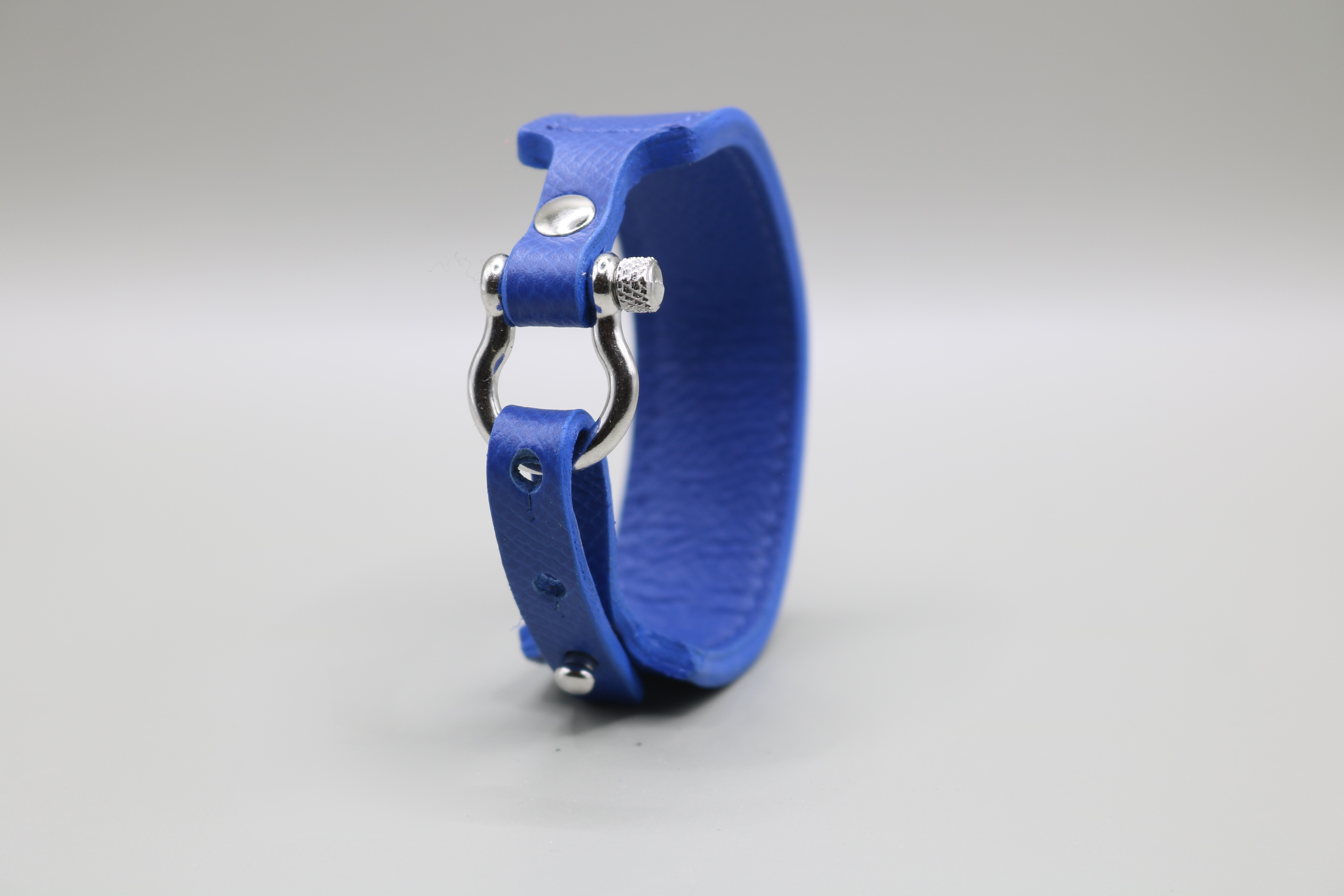 Bracelet manille anti-ondes homme en cuir Bleu