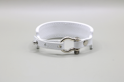 Bracelet manille anti-ondes femme en cuir Blanc