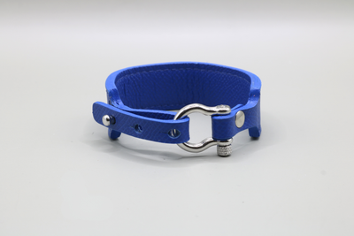 Bracelet manille anti-ondes femme en cuir Bleu roi