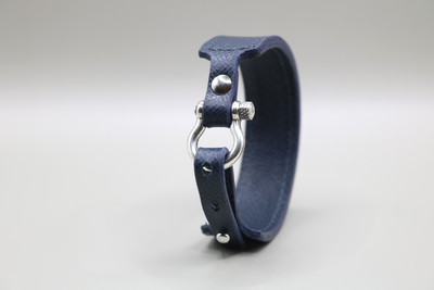 Bracelet manille anti-ondes Homme en cuir Bleu marine