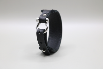 Bracelet manille anti-ondes homme en cuir Noir