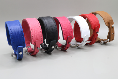 Bracelet manille anti-ondes femme en cuir Bleu roi